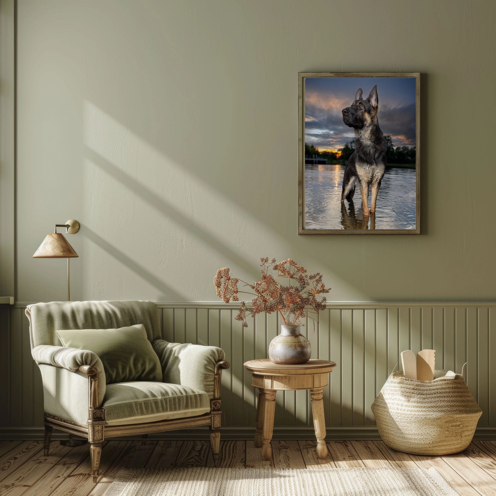 Canvas wall art pet portrait in elegant frame