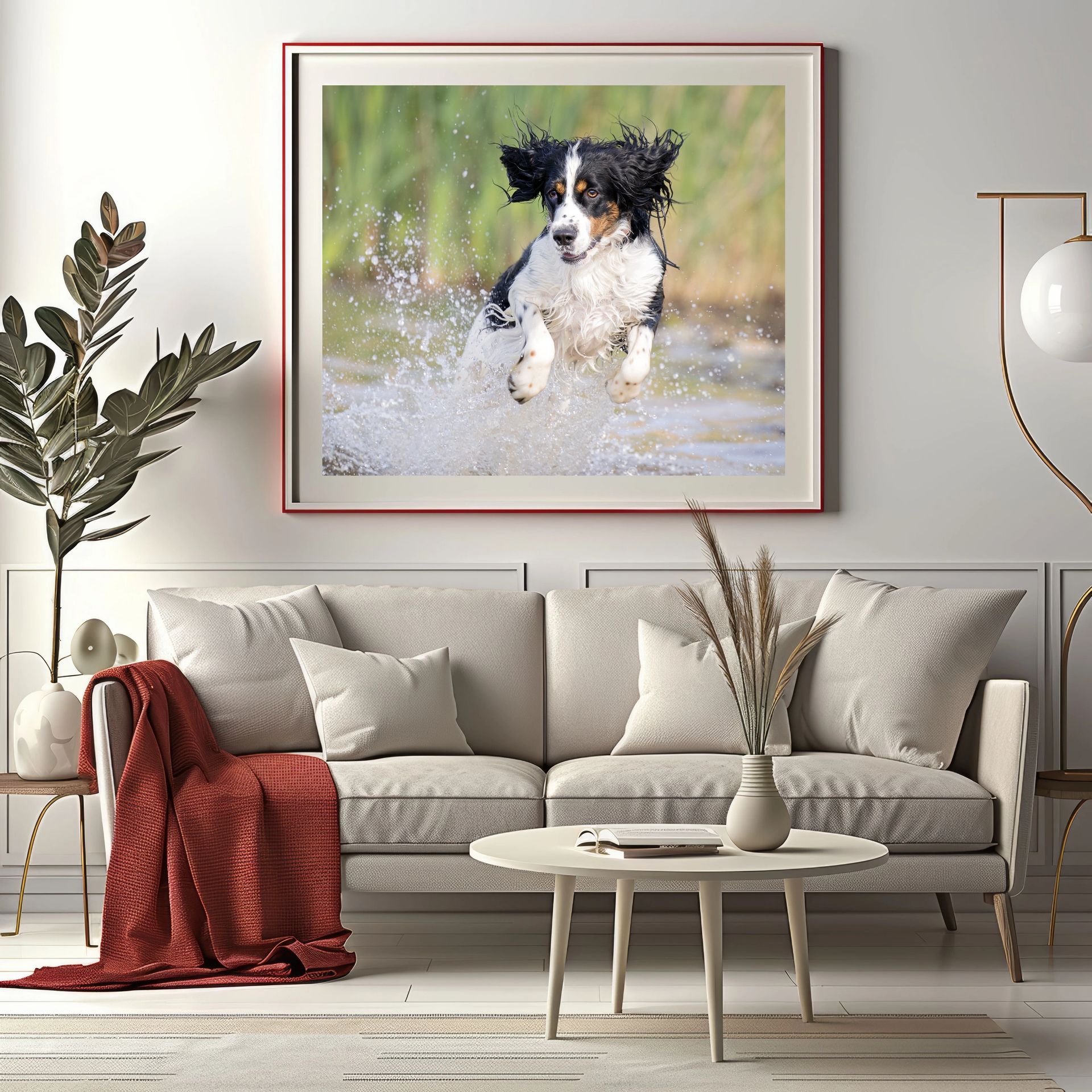 Framed pet portrait ready for display